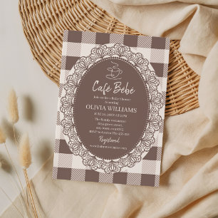 Rustic Taupe Cafe Bebe Baby Shower Lace Frame Invitation