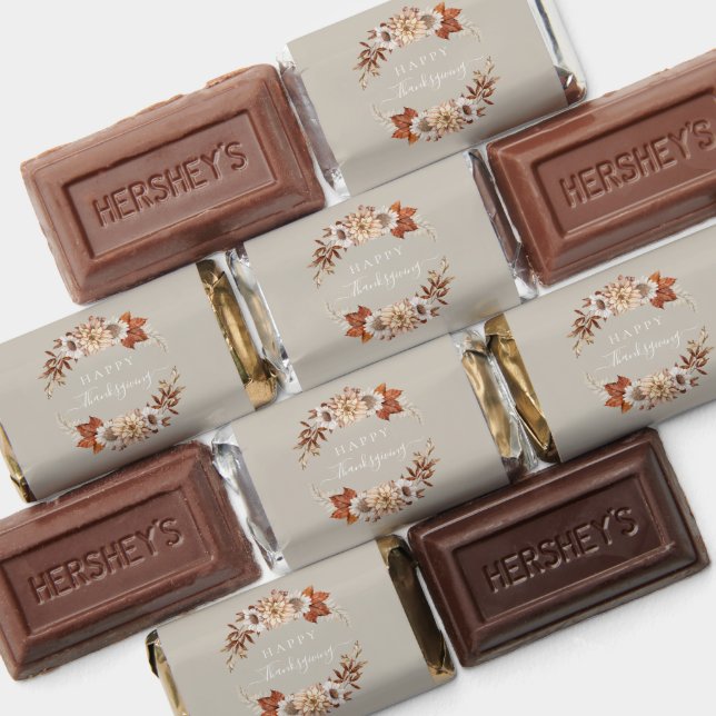 Rustic Taupe Fall Floral Happy Thanksgiving Hershey's Miniatures (Assorted)