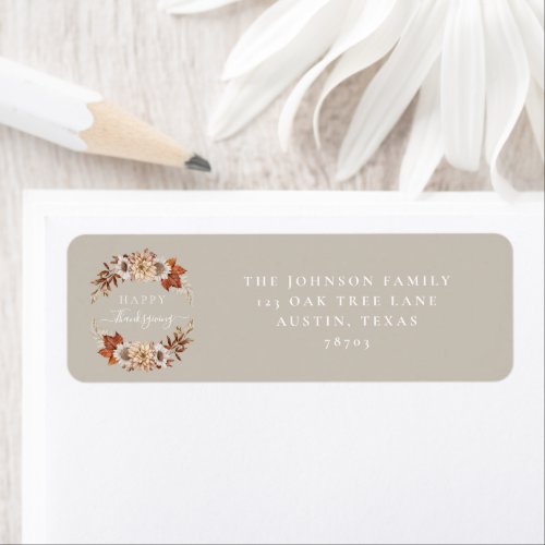 Rustic Taupe Fall  Floral Happy Thanksgiving Label