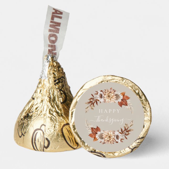 Rustic Taupe Fall Floral Thanksgiving Hershey®'s Kisses® (Front)