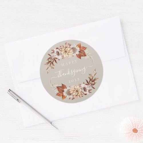 Rustic Taupe Fall Leaves Happy Thanksgiving  Classic Round Sticker