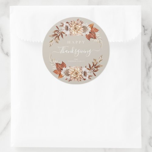Rustic Taupe Fall Leaves Happy Thanksgiving  Classic Round Sticker