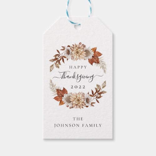Rustic Taupe Fall Leaves Happy Thanksgiving Gift Tags