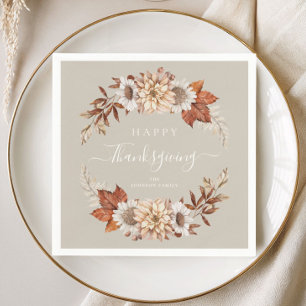 Rustic Taupe Fall Leaves Happy Thanksgiving Napkins