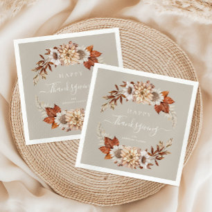 Rustic Taupe Fall Leaves Happy Thanksgiving Napkins