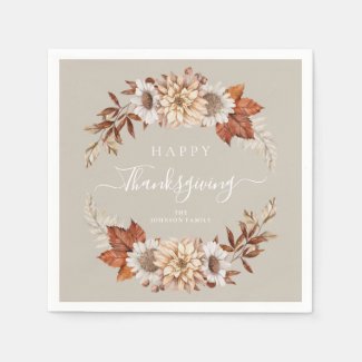 Rustic Taupe Fall Leaves Happy Thanksgiving