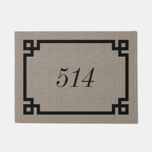 Rustic Taupe Greek Key Personalized Address Number Doormat