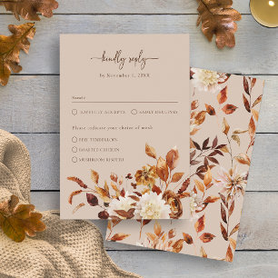 Rustic Taupe Leaves Autumn RSVP Card