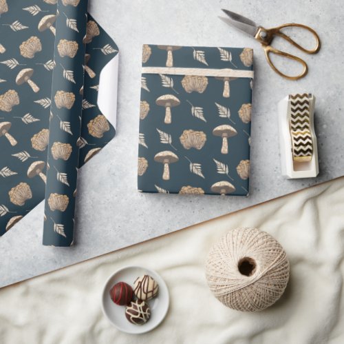 Rustic Taupe Mushrooms and Ferns Wrapping Paper