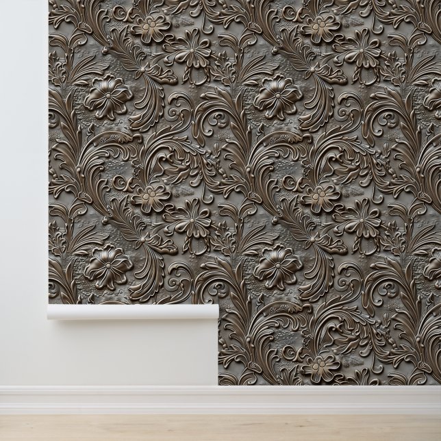 Rustic taupe tooled leather  wallpaper  (Application)
