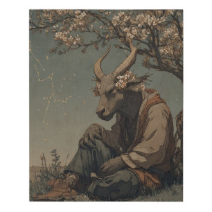 Rustic Taurus Constellation Blossom Bull Art Faux Canvas Print