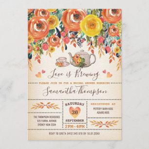 Rustic Tea Bridal Shower / Fall Autumn Floral Invitation