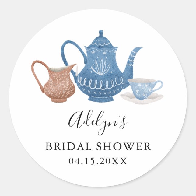 Rustic Tea Party Bridal Shower Favor Classic Round Sticker (Front)