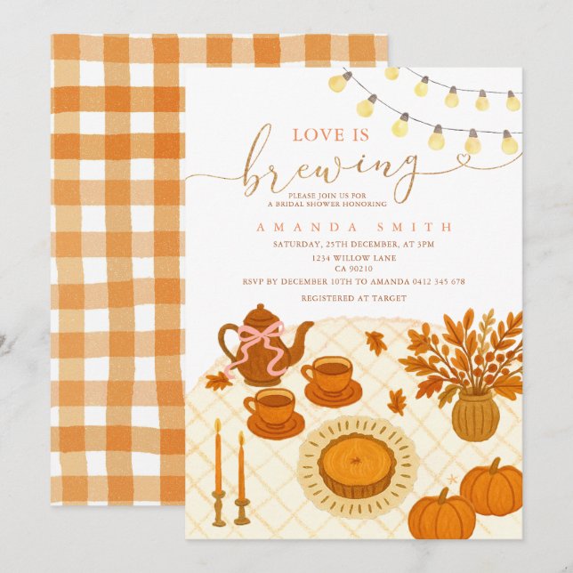 Rustic Tea Party Love is brewing Bridal Shower Invitation (Front/Back)