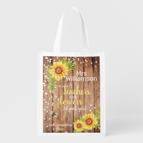 Rustic Teacher Appreciation Floral Grocery Bag