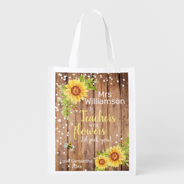 Rustic Teacher Appreciation Floral Grocery Bag (Front)