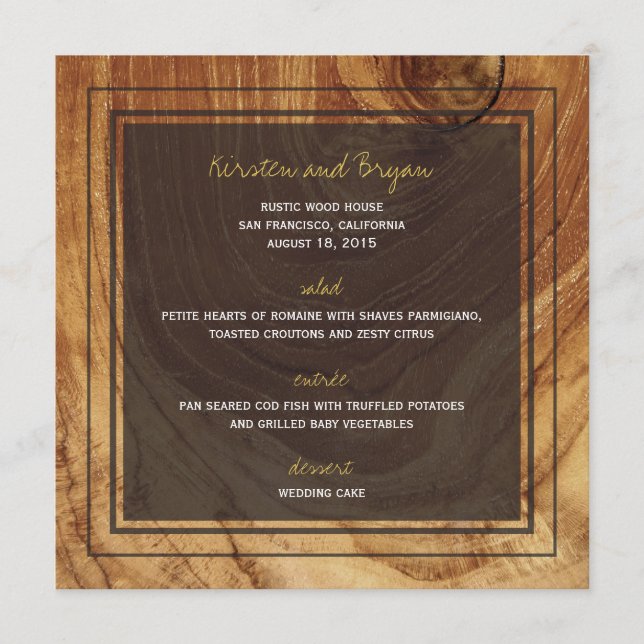Rustic Teak Wood Wooden Photo Modern Wedding Menu (Front)