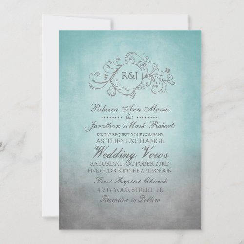 Rustic Teal and Grey Bohemian Wedding Invitation