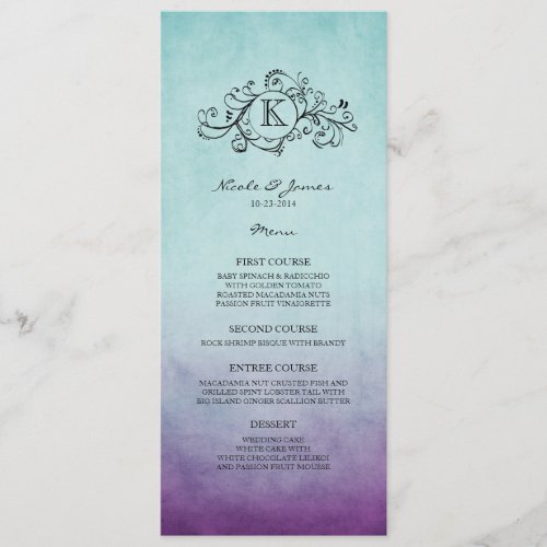 Rustic Teal and Purple Bohemian Wedding Menu