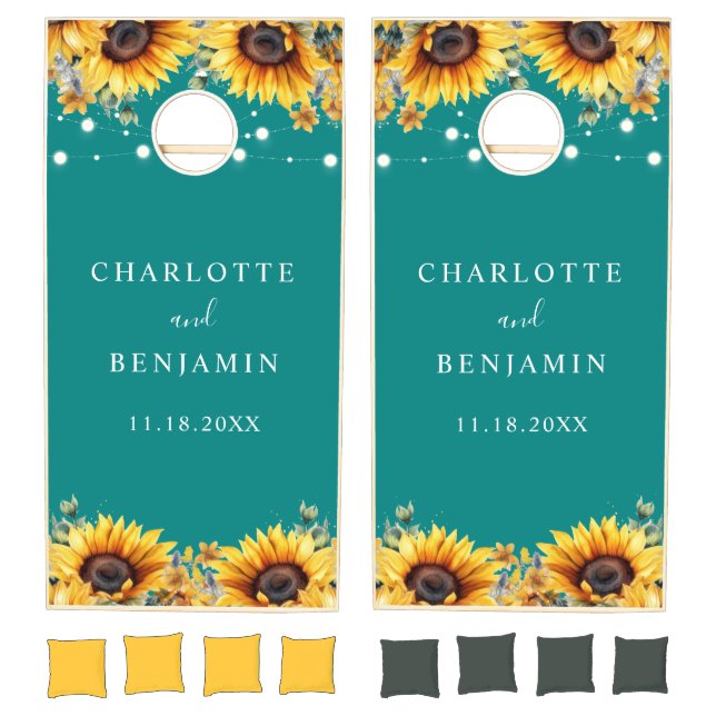 Rustic Teal and Sunflower Wedding Floral Cornhole Set (Set)