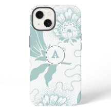 Rustic Teal And White Floral Print With Monogram