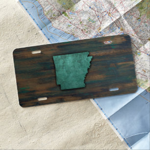 Rustic Teal Arkansas Shape License Plate