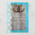 Rustic Teal Barn Wood Horseshoe Wedding Invitation