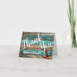 Rustic Teal Barn Wood Horseshoe Wedding Thank You Card