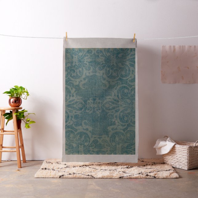 rustic,teal,beige,damask,floral,wallpaper,belle ép fabric (In Situ)