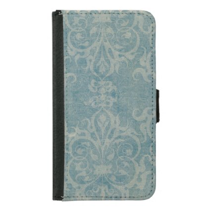 rustic,teal,beige,damask,floral,wallpaper,belle ép samsung galaxy s5 wallet case