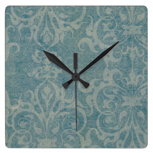 rustic,teal,beige,damask,floral,wallpaper,belle ép square wall clock