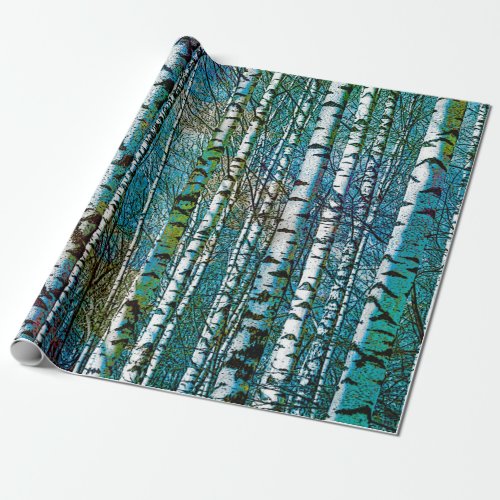 Rustic Teal Birch Trees Wrapping Paper