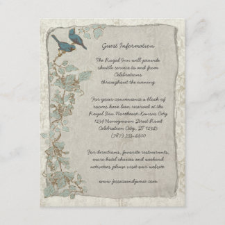 Rustic Teal Birds Damask Wedding Information Card