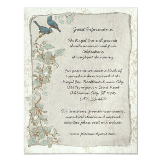 Rustic Teal Birds Damask Wedding Information Card