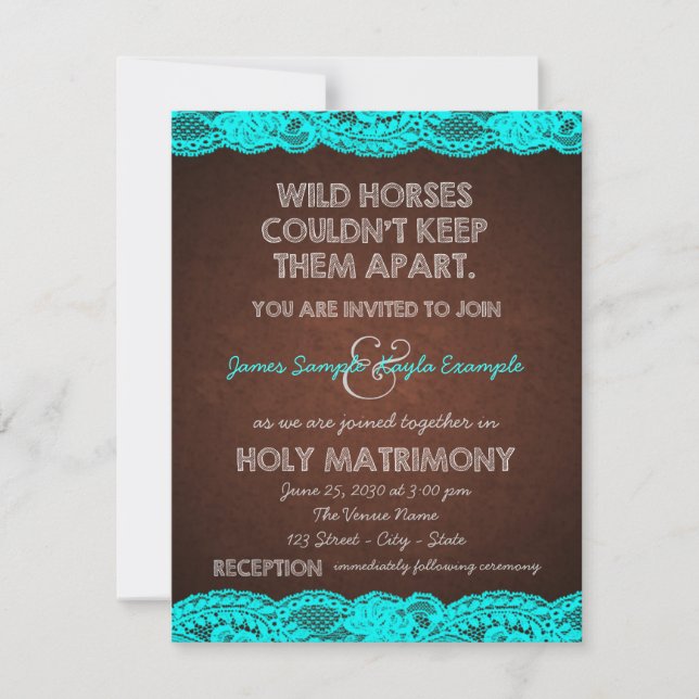 Rustic Teal Blue and Brown Country Wedding Invitation (Front)