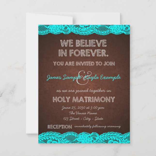 Rustic Teal Blue and Brown Country Wedding Invitation (Front)