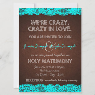 Rustic Teal Blue and Brown Country Wedding Invitation