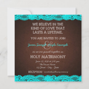 Rustic Teal Blue and Brown Country Wedding Invitation
