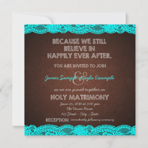 Rustic Teal Blue and Brown Country Wedding Invitation