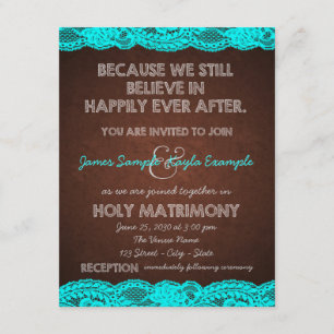 Rustic Teal Blue and Brown Country Wedding Invitation