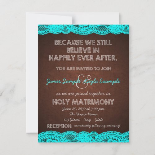 Rustic Teal Blue and Brown Country Wedding Personalized Invite