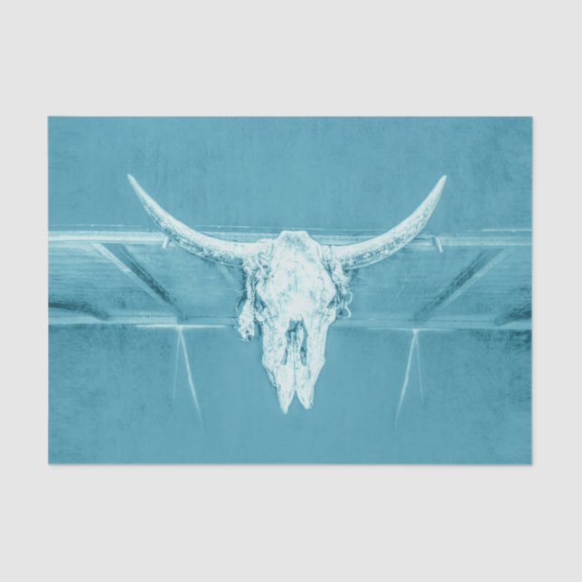 Rustic Teal Blue Girly Western Bull Cow Skull Tissue Paper (Front)