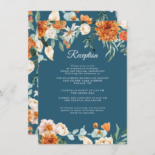 Rustic Teal Blue Orange Fall Wedding Reception Enclosure Card