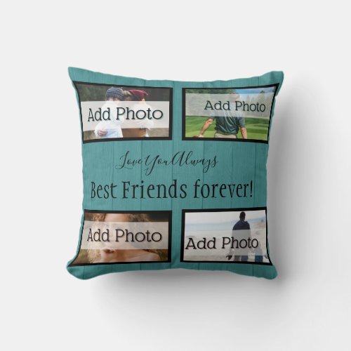 Rustic teal blue  pillow BFF Best friends forever