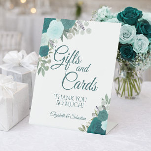 Rustic Teal Boho Chic Floral Gifts & Cards Wedding Pedestal Sign