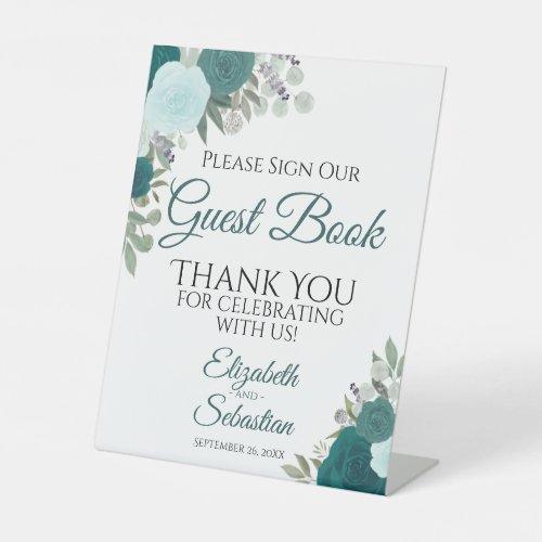 Rustic Teal Boho Floral Please Sign Our Guest Book