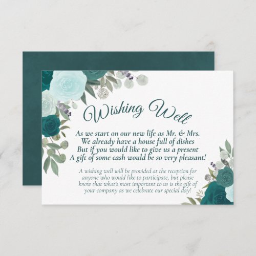 Rustic Teal Boho Floral Wedding Wishing Well Enclosure Card