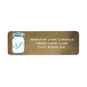 Rustic Teal Brown Mason Jar Wedding Address Label