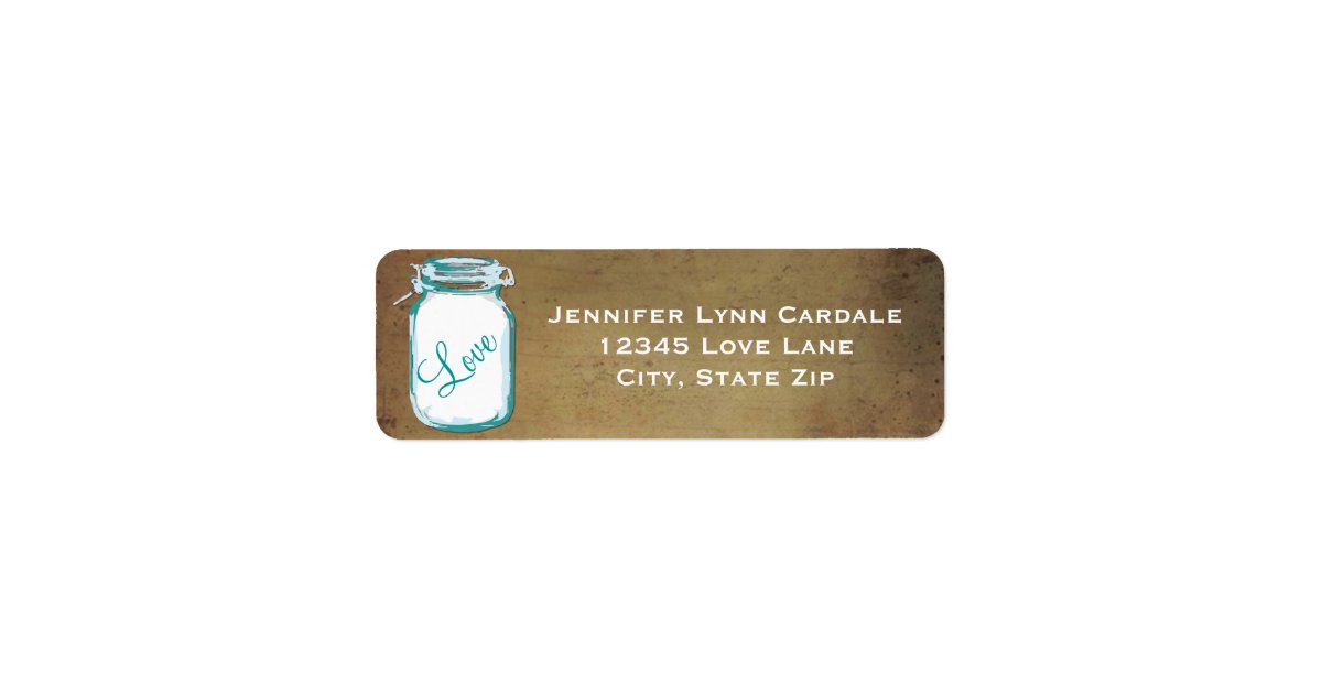 Rustic Teal Brown Mason Jar Wedding Address Label | Zazzle