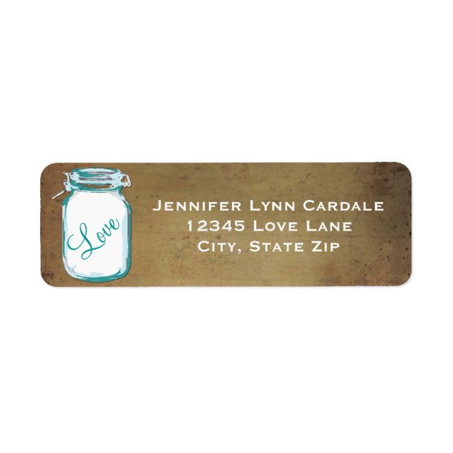 Rustic Teal Brown Mason Jar Wedding Address Label (Front)